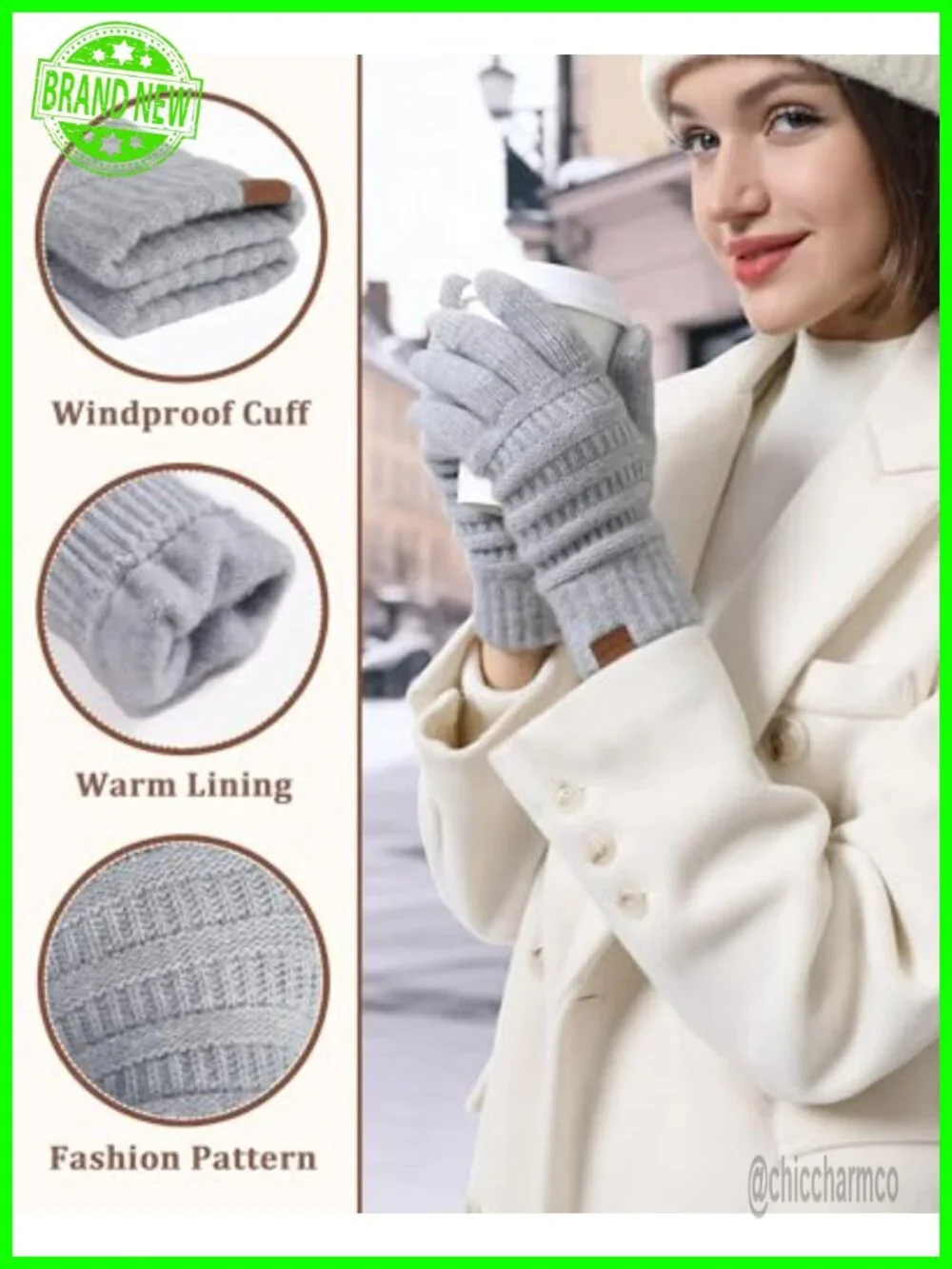 3 Pairs Touchscreen Winter Gloves Thermal Lined Knit Gloves for Women